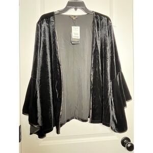 Dalia Womens Black Velvet Bell Sleeve Open Front Cardigan Wrap MS9049-1735 XL